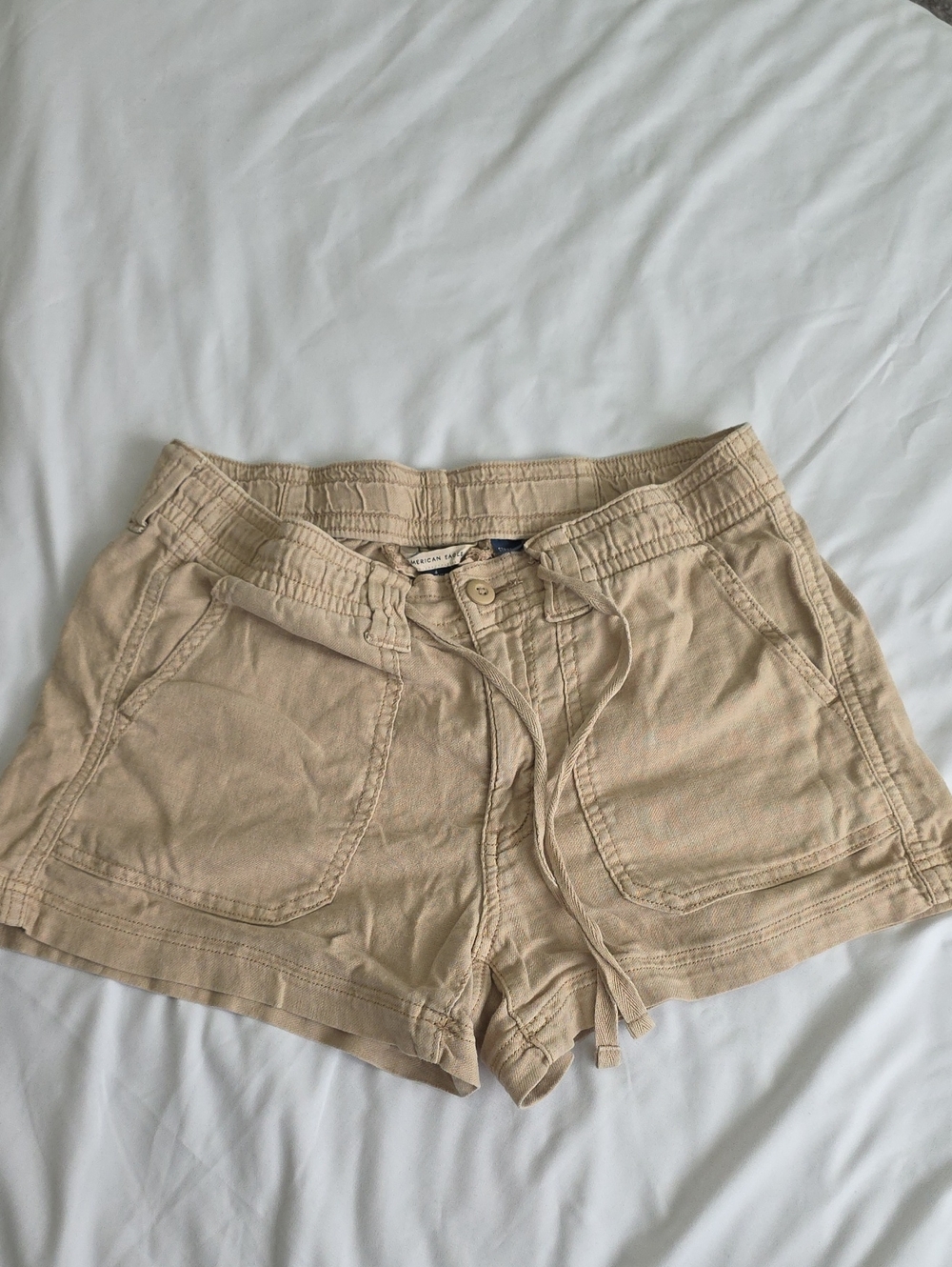 American Eagle Outfitters Beige High-Waist Drawstring Shorts